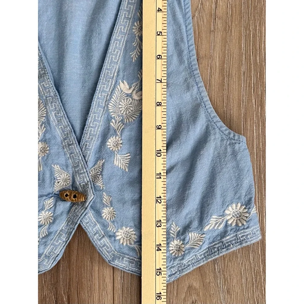 Free People Linen Blend Embroidered Cropped Vest Boho Floral Size 0 Western